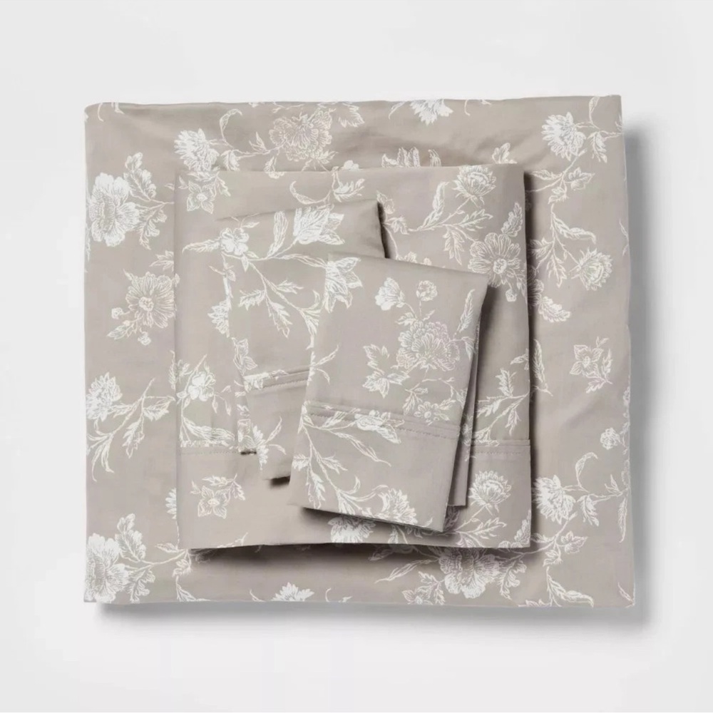 NWT Threshold Printed Performance FULL SIZE 400 Thread Ct Sheet Set Khaki Floral